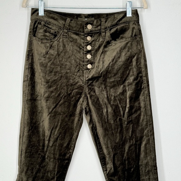 NWT 7 For All Mankind Green Velvet Button Front High Rise Pants Women’s Size 29 - Picture 3 of 13